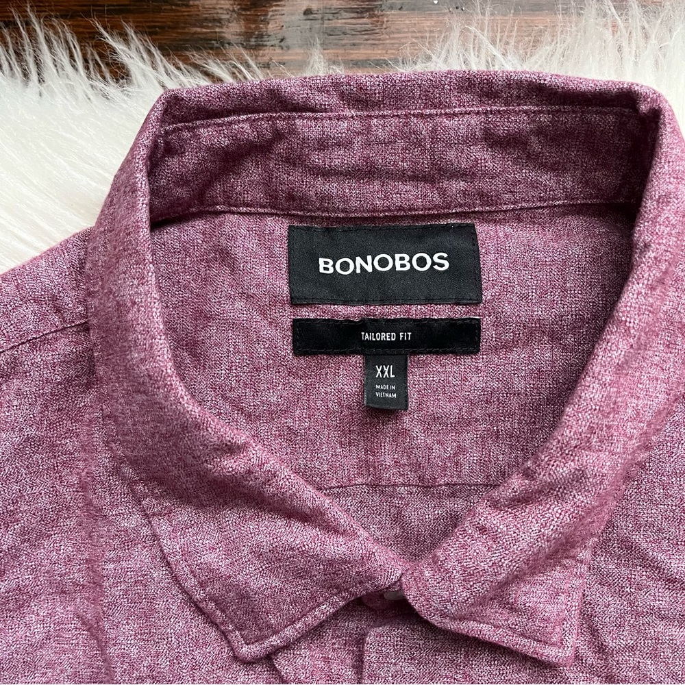New Bonobos Men’s Button Down Shirt Tailored XXL Cotton Maroon Heather